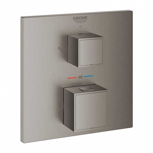 Grohe Grohtherm Cube Termosztátos zuhany keverő 2 kimenethez, beépített elzáró/váltó szeleppel, matt hard grafit 24154AL0