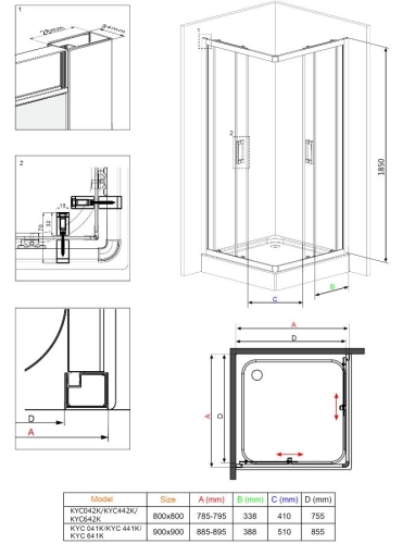 Deante Funkia szögletes zuhanykabin, fabrik üveg 80x80 cm KYC 642K