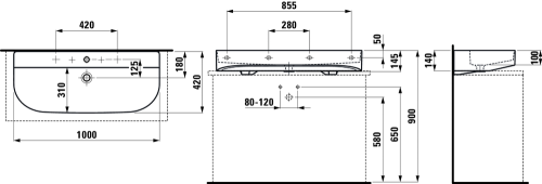 Laufen Sonar 100x42 cm mosdó egy csaplyukkal alsó felülete csiszolt H8163470001041