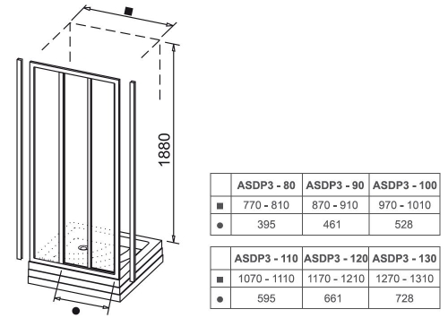 Ravak Supernova zuhanyajtó ASDP3-90 fehér+transzparent üveg 00V701R2Z1