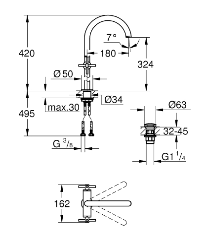 Grohe Atrio mosdócsaptelep XL-es méret, króm 21044003