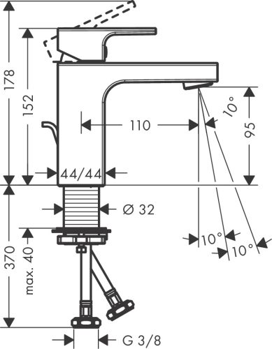 Hansgrohe Vernis Shape egykaros mosdócsaptelep 100, automata lefolyógarnitúrával 71561000