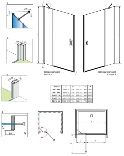 Radaway Nes DWJ II 90 cm-es zuhanyajtó fekete, balos 10036090-54-01L