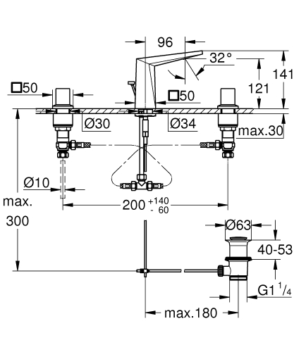 Grohe Allure Brilliant 3-lyukas mosdócsaptelep S-méret matt hard grafit 20342AL0 (K)