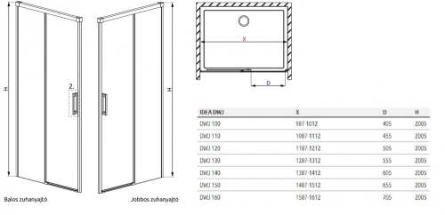 Radaway Idea Gold DWJ 110 J zuhanyajtó jobbos 387015-09-01R