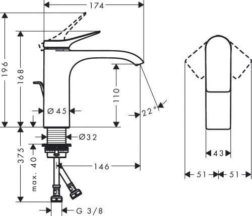 Hansgrohe Vivenis egykaros mosdócsaptelep 110, automata lefolyógarnitúrával matt fehér 75020700