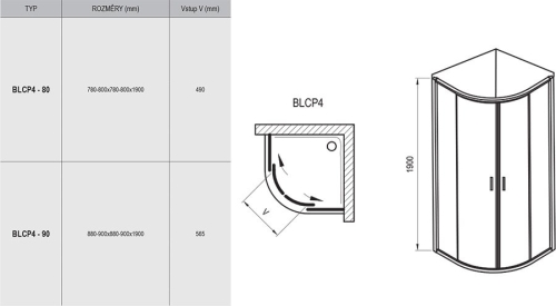 Ravak Blix BLCP4 90x90 négyrészes negyedköríves zuhanykabin, krómhatású, Grape (3B270C00ZG)