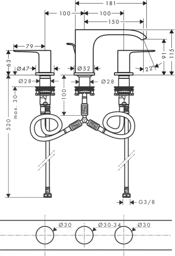 Hansgrohe Vivenis mosdócsaptelep 90, automata lefolyógarnitúrával, króm 75033000