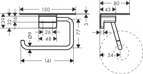 Hansgrohe AddStoris wc papír tartó polccal, matt fekete 41772670