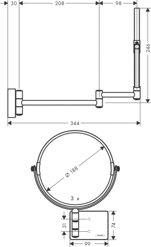 Hansgrohe AddStoris kozmetikai tükör, matt fekete 41791670