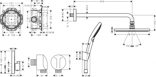 Hansgrohe Raindance S Zuhanyrendszer 240, 1 jet PowderRain és Shower Select S matt fekete 27959670