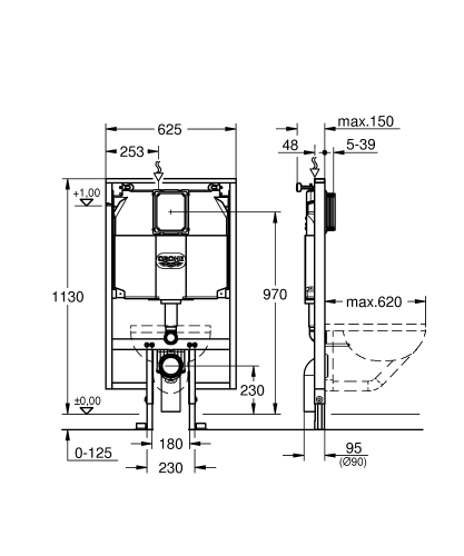 Grohe Rapid SL WC-tartály szerelőkeret, 80 mm, 1,13 méteres telepítési magasság 38994000