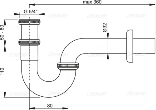 Alcaplast A432 mosdószifon DN32, 5/4 hollandi anyával, fém