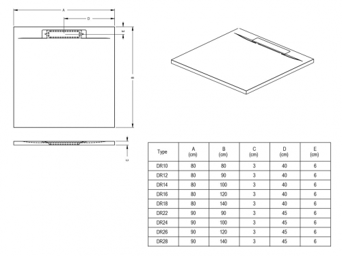 RIHO ISOLA DR10 zuhanytálca, 80x80x3 cm, antracit (DR100800000000S) D007002080