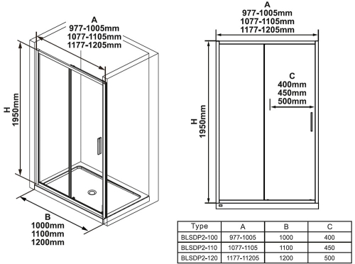 Ravak Blix Slim BLSDP2-100 zuhanyajtó fekete+Transparent X0PMA0300Z1