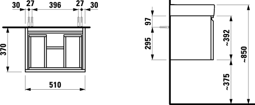 Laufen Pro S alsószekrény belső fiókkal 818958 tip. mosdóhoz, fényes fehér H4830220954751