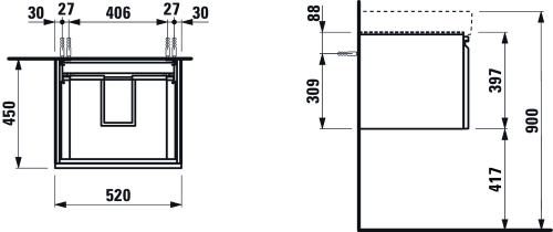 Laufen Pro S alsószekrény 810962 tip. mosdóhoz 1 fiókkal, grafit H4833510964801