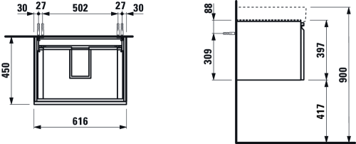 Laufen Pro S alsószekrény 810964 tip. mosdóhoz 1 fiókkal, wenge H4834210964231