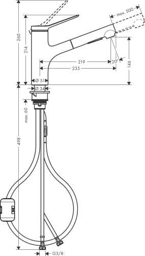 Hansgrohe Zesis M33 Egykaros konyhai csaptelep 140, Eco, kihúzható kifolyóval 2 jet 74810000