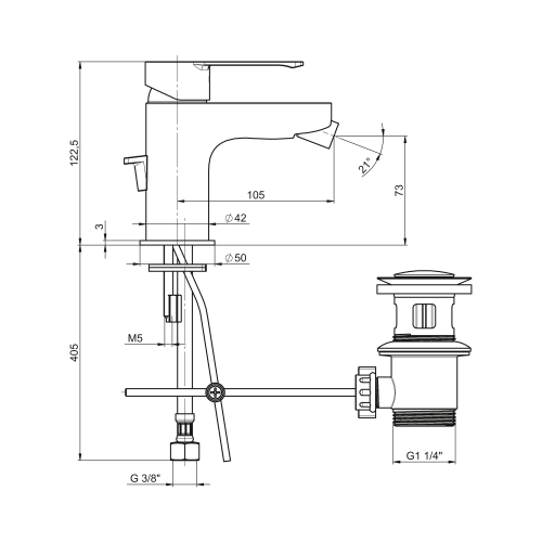 Jika Pure bidé csaptelep automata leeresztővel H3414210041111