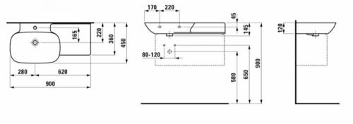 Laufen Ino mosdó, pult jobb oldalon 90x36/45 fehér H8133020001041