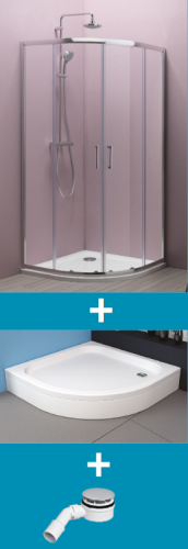 Kolpa-San Eco Quat TKP 90x90 cm negyedköríves zuhanykabin ezüst profillal + Ontex előlapos zuhanytálca + szifon