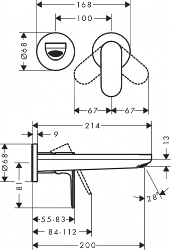 Hansgrohe Rebris S egykaros fali mosdócsaptelep, 20cm-es kifolyóval, króm 72528000