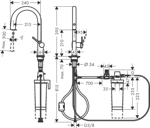 Hansgrohe Aqittura M91 Vízszűrős konyhai csaptelep 210, kihúzható zuhanyfejjel, 1jet, indulókészlet, matt fekete 76801670