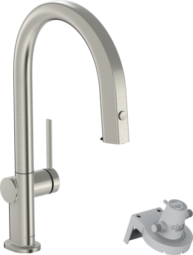 Hansgrohe Aqittura M91 Vízszűrős konyhai csaptelep 210, kihúzható zuhanyfejjel, 1jet, sBox szereléssel, rozsdamentes acél hatású 76826800