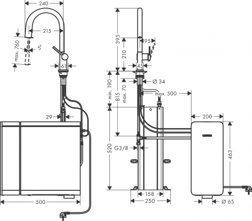 Hansgrohe Aqittura M91 Vízszűrős konyhai csaptelep és szódakészítő rendszer 210, kihúzható zuhanyfejjel, 1jet, sBox, matt fekete 76836670