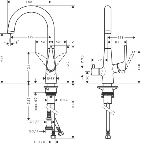 Hansgrohe Talis M51 Egykaros konyhai csaptelep 220, elzárószeleppel 72811000