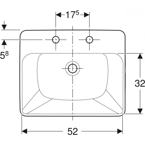 Geberit VariForm félig beépíthető mosdó, 55x18.5x45cm, csaplyuk bal és jobb oldalt 500.682.01.1