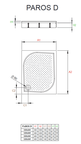 Radaway Paros D szögletes öntöttmárvány zuhanytálca 100x90 cm MBD9010-03-1