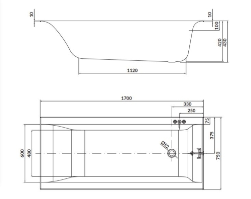 Cersanit Larga 170x75 egyenes kád S301-303