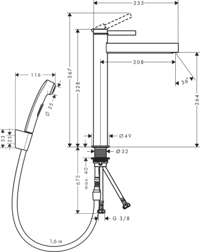 Hansgrohe Finoris egykaros mosdócsaptelep 260, bidé kézizuhannyal és 160cm-es zuhanytömlővel króm 76220000