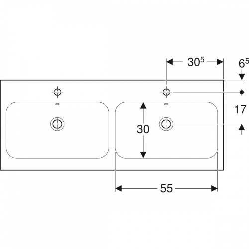 Geberit iCon Light két medencés mosdó, 120x48cm, csaplyukkal és túlfolyóval, fehér 501.838.00.1