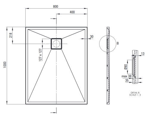 Deante Correo 100x80 cm téglalap alapú gránit zuhanytálca, antracit metál KQR_T46B