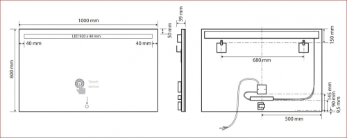 Sapho BEMETA TÜKRÖK tükör LED világítással, 1000x600x39mm, 4,99W (101201137)