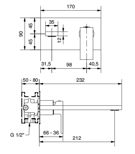 Bugnatese TETRIS Fali mosdó csaptelep 21 cm kifolyóval klikk-klakk leeresztővel, matt fehér 9147SCBI