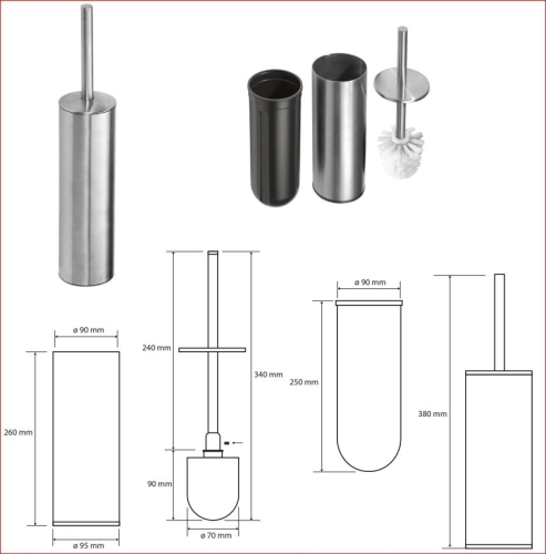 Sapho BEMETA NEO álló WC kefetartó, fehér kefe, 95x380x95mm, inox/matt 102313055