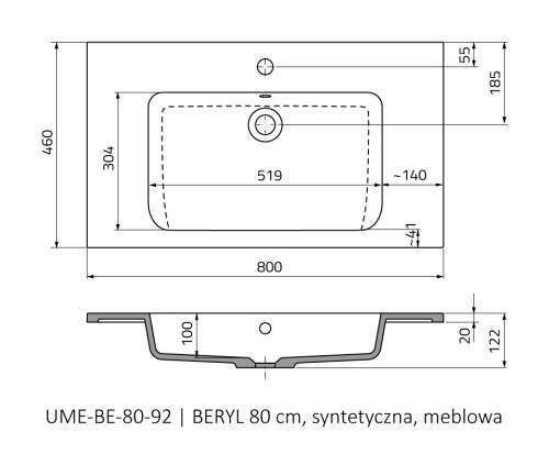 Roltechnik BERYL 80x46 cm öntött műmárvány mosdó UME-BE-80-92