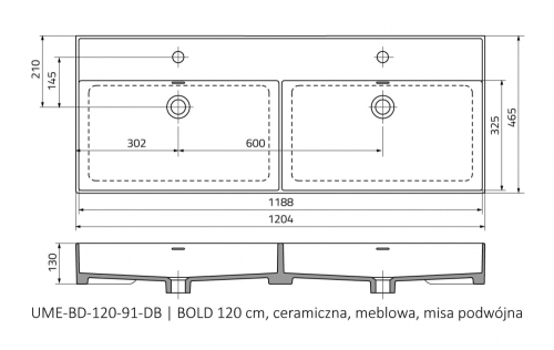 Roltechnik BOLD 120x46,5 cm dupla mosdó UME-BD-120-91-D