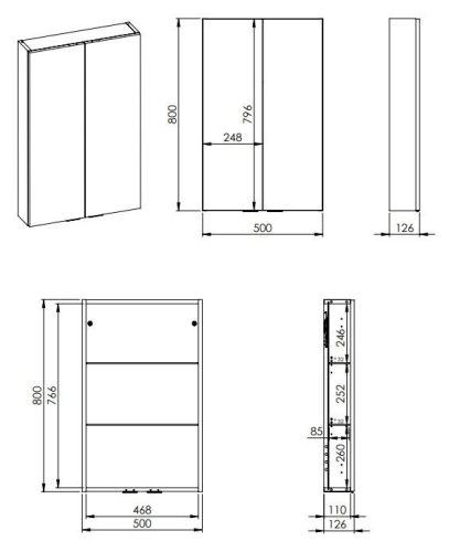 AREZZO design univerzális felsőszekrény 50x80x12,6 cm-es, 2 ajtós matt fehér AR-168310