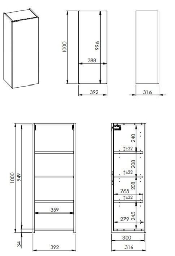 AREZZO design univerzális felsőszekrény 100x39,2x31,6 cm 1 ajtós, matt fekete AR-168339