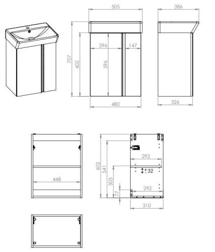 AREZZO design PROVO 50 2 ajtós bútor+mosdó szett, matt fekete AR-168352