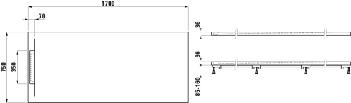 Laufen Pro S 170x75 cm zuhanytálca, Marbond kompozit anyagból, antracit H2111860780001