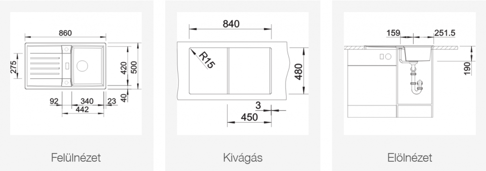 BLANCO LEXA 45 S gránit mosogató vulkánszürke 527276 SzaniterPlaza