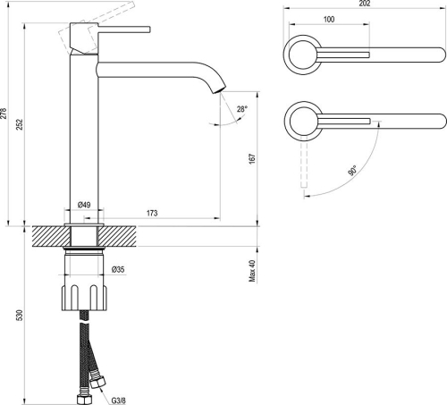 Ravak Espirit ES 014.21GB Álló mosdócsaptelep BeCool 250 mm, leeresztő nélkül - Graphite Brushed X070401