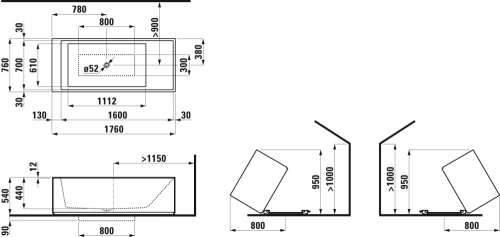 Laufen KARTELL BY LAUFEN 176x76 cm szabadon álló fürdőkád H2223320006161