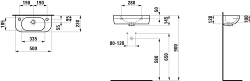 Laufen Lua 50x23 cm kézmosó, balos LCC felülettel H8150824001051